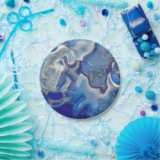 青いエージェート液体大理石 ペーパープレート (パーティー)