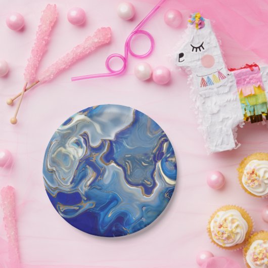 青いエージェート液体大理石 ペーパープレート (パーティー)