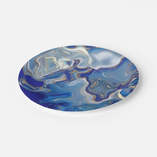 青いエージェート液体大理石 ペーパープレート (アングル)
