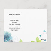 青いエーテルの花の結婚式の日付を保存 ポストカード (裏面)