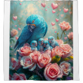 青いオウムとベビー シャワーカーテン (正面)