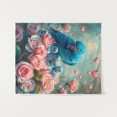 青いオウムとベビー タペストリー (正面(横))