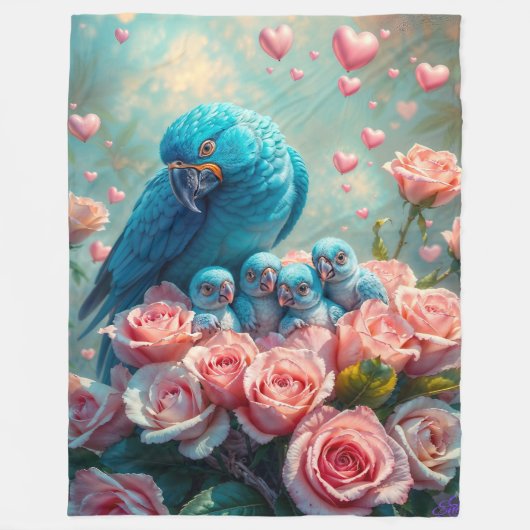 青いオウムとベビー フリースブランケット (正面)