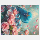 青いオウムとベビー フリースブランケット (正面(横))