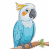 青いオウムのキャラクターが枝に止まる シール (正面)