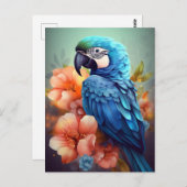 「青いオウムのグリーティングカード ポストカード (正面/裏面)