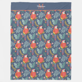 青いオウムの陸熱帯パターンモノグラム フリースブランケット