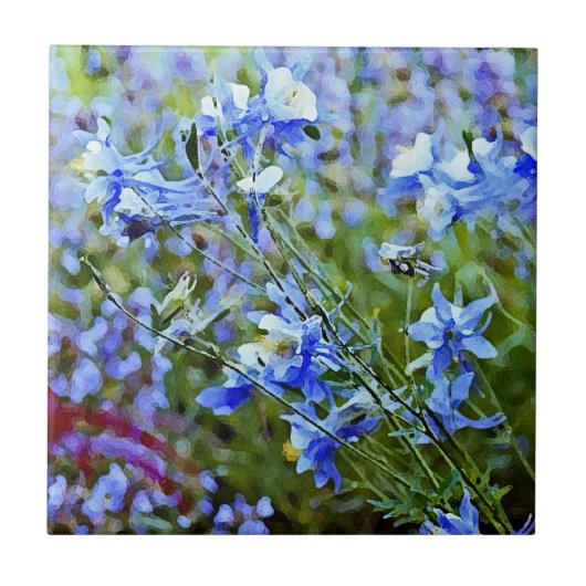 青いオダマキ（植物） -花 タイル (正面)