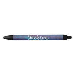 青いオフィスグラデーションの ターコイズティール(緑がかった色)紫 黒ボールペン