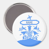 青いオランダの花、名前を追加 マグネット (正面/裏面)