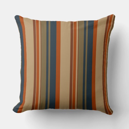 青いオレンジとオリーブのストライプ クッション (正面)