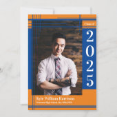 青いオレンジの学校のカラー卒業写真 招待状 (正面)