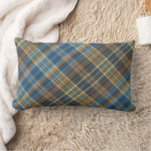 青いオレンジ格子縞 ランバークッション (ブランケット)