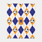 青いオレンジ色のサッカーチームの色アーガイル模様 フリースブランケット (正面)