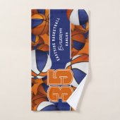 青いオレンジ色のチームカラーのバスケットボールがたくさんある ハンドタオル (ハンドタオル)