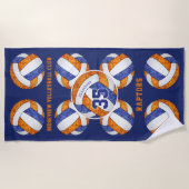 青いオレンジ色のチームカラーはバレーボールと呼ガーリーばれる ビーチタオル (正面)