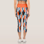 青いオレンジ色のブラシストローク抽象芸術パターン カプリレギンス (裏面)