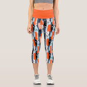 青いオレンジ色のブラシストローク抽象芸術パターン カプリレギンス (正面)