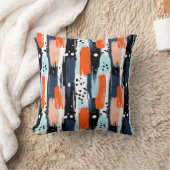 青いオレンジ色のブラシストローク抽象芸術パターン クッション (ブランケット)