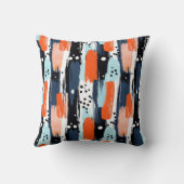 青いオレンジ色のブラシストローク抽象芸術パターン クッション (裏面)