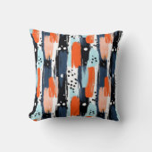 青いオレンジ色のブラシストローク抽象芸術パターン クッション (正面)