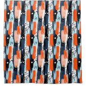 青いオレンジ色のブラシストローク抽象芸術パターン シャワーカーテン (正面)