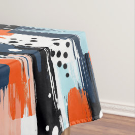 青いオレンジ色のブラシストローク抽象芸術パターン テーブルクロス