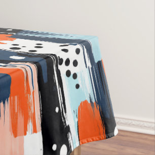 青いオレンジ色のブラシストローク抽象芸術パターン テーブルクロス