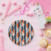 青いオレンジ色のブラシストローク抽象芸術パターン ペーパープレート (パーティー)