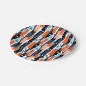 青いオレンジ色のブラシストローク抽象芸術パターン ペーパープレート (アングル)