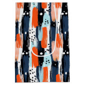 青いオレンジ色のブラシストローク抽象芸術パターン ミディアムペーパーバッグ (裏面)