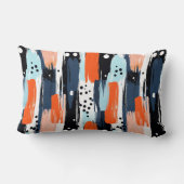 青いオレンジ色のブラシストローク抽象芸術パターン ランバークッション (裏面)