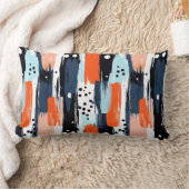 青いオレンジ色のブラシストローク抽象芸術パターン ランバークッション (ブランケット)