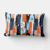 青いオレンジ色のブラシストローク抽象芸術パターン ランバークッション (正面)