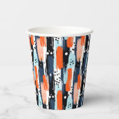 青いオレンジ色のブラシストローク抽象芸術パターン 紙コップ (裏面)