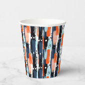 青いオレンジ色のブラシストローク抽象芸術パターン 紙コップ (右)