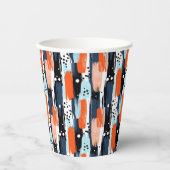 青いオレンジ色のブラシストローク抽象芸術パターン 紙コップ (正面)