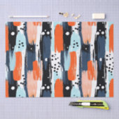 青いオレンジ色のブラシストローク抽象芸術パターン 薄葉紙 (クラフト)