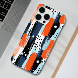 青いオレンジ色のブラシストローク抽象芸術パターン iPhone 16 PRO MAXケース