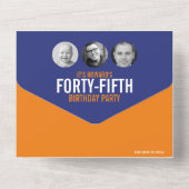 青いオレンジ色の写真の円45番目の誕生日 オールインワン招待状 (裏面)