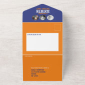 青いオレンジ色の写真丸60番目の誕生日 オールインワン招待状 (外側)