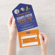 青いオレンジ色の写真丸85番目の誕生日