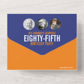 青いオレンジ色の写真丸85番目の誕生日 オールインワン招待状 (裏面)
