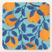 青いオレンジ色の分岐パターン スクエアペーパーコースター (正面)