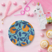 青いオレンジ色の分岐パターン ペーパープレート (パーティー)