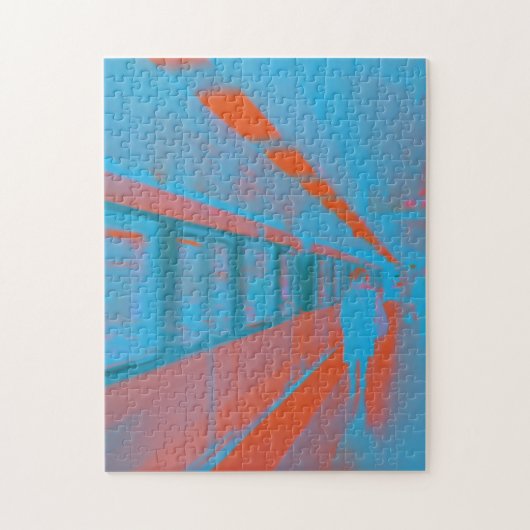 青いオレンジ色の地下鉄のパリの女性の芸術 ジグソーパズル (縦)