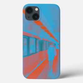 青いオレンジ色の地下鉄のパリの女性の芸術 iPhone 13ケース