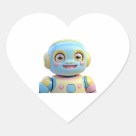 青いオレンジ色の笑顔のロボットのシール ハートシール