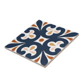 青いオレンジ色の花のパターンをタイル タイル (側面)