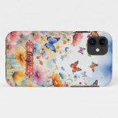 青いオレンジ色の蝶々 フラワー iPhone / iPad カバー (裏面(横))